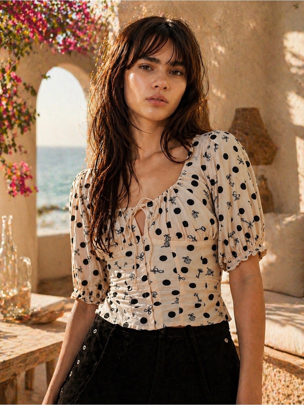 Free People Buttercup Top XS NWT Polka Dot Bustier Blouse Ivory Chic